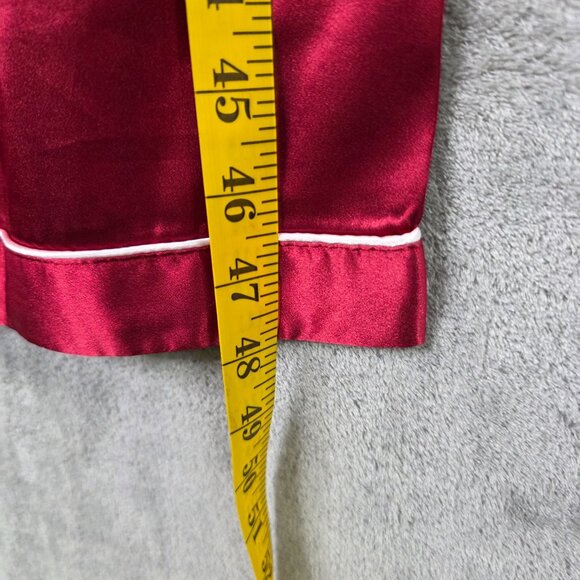 Womens Lonxu Satin Pajama Shirt & Pants Set Button-Up Red White Piping Size 4XL - Picture 14 of 15